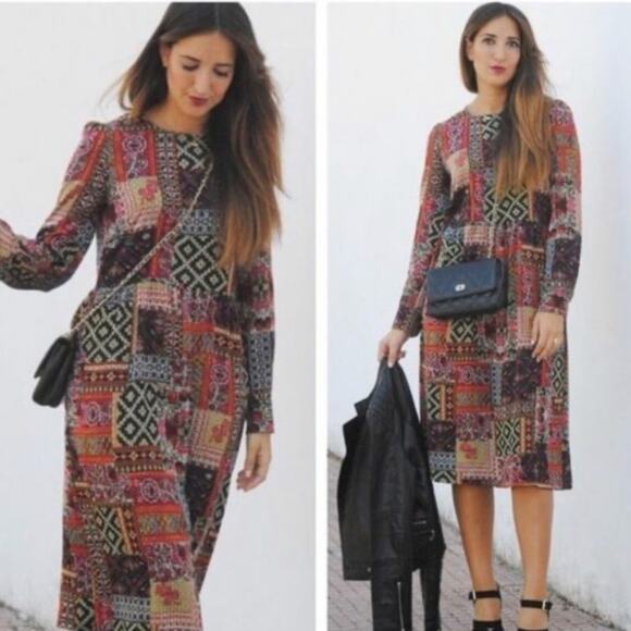 Zara Woman Patchwork Print Maxi Dress Size XS - Picture 3 of 5